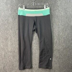 Lululemon Reversible Groove Leggings Women’s 8 Black Teal Mid Rise Crop Capri